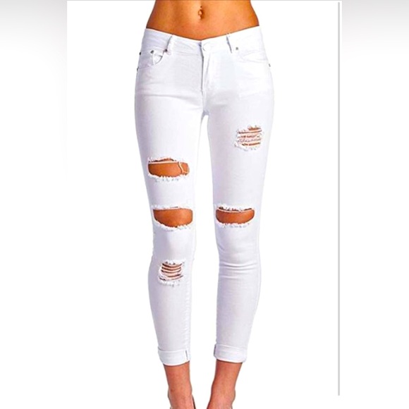 Denim - NWOT 10 White Butt Lift Stretch Ripped Skinny Jeans Distressed Denim Pants